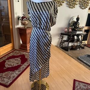 Black Asymmetrical Sheath Dress with Dolman Sleeves for Cocktail